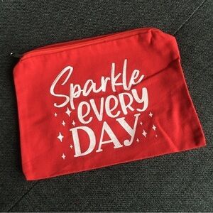 “Sparkle Every Day” Makeup Bag, Travel Pouch, Red, White